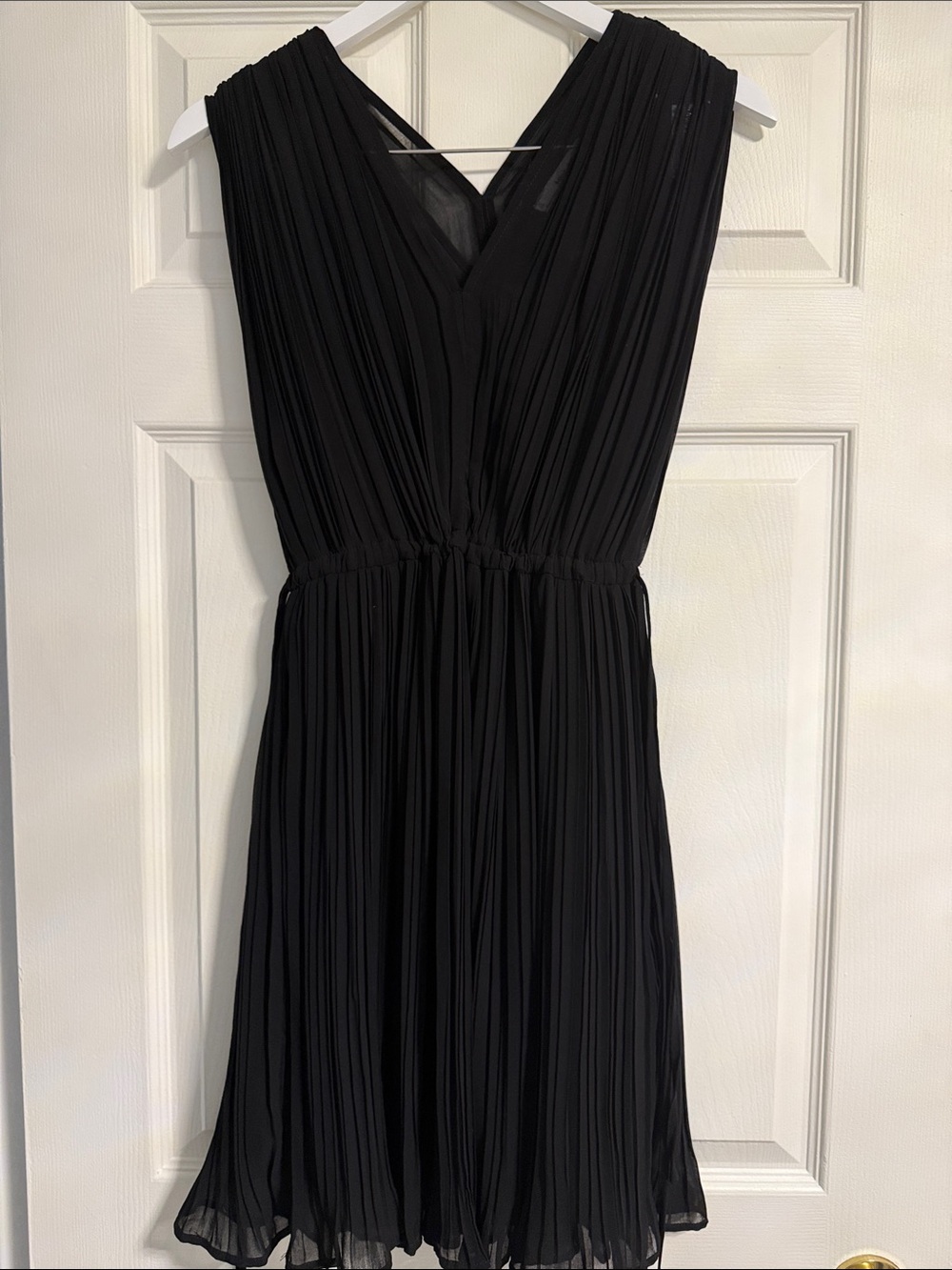 Mango Black Pleated V-Neck Midi Dress
